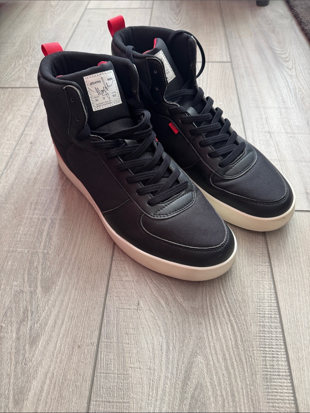 Atoms Black High-Top Sneakers with Red Pull Tabs - MKBHD collab